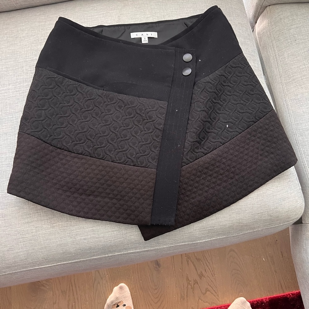 NWOT! CABI #926 Asymmetrical Double Button Textured A-Line Mini Skirt